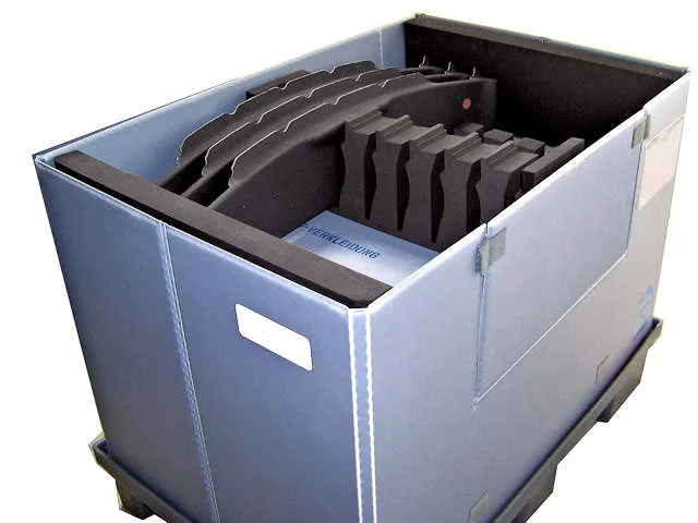 Foldable container systems, special transport and storage containers made of HKP and foam inserts